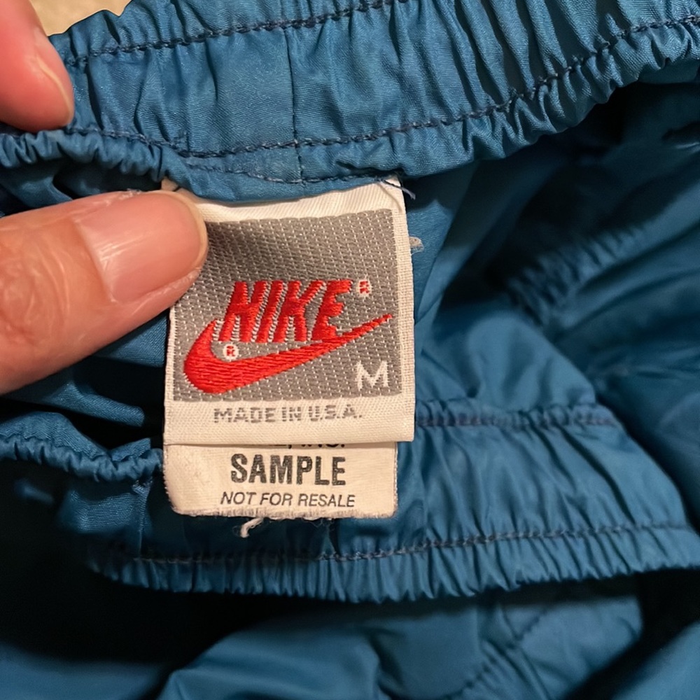 Vintage 90s Nike Teal Track Pants Zip Velcro Ankle Elastic Waistband Pockets-M - Picture 9 of 11